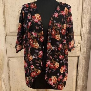 Black, Sheer, Floral cardigan